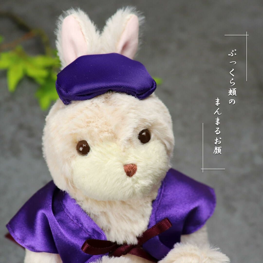 【約16cm 】手が動く♡肉球おすわりぬい服 アンティークパープル 垂れ耳うさぎ 古希・喜寿・傘寿・卒寿祝いに♪ ちゃんちゃんこうさぎ ケース付きギフト