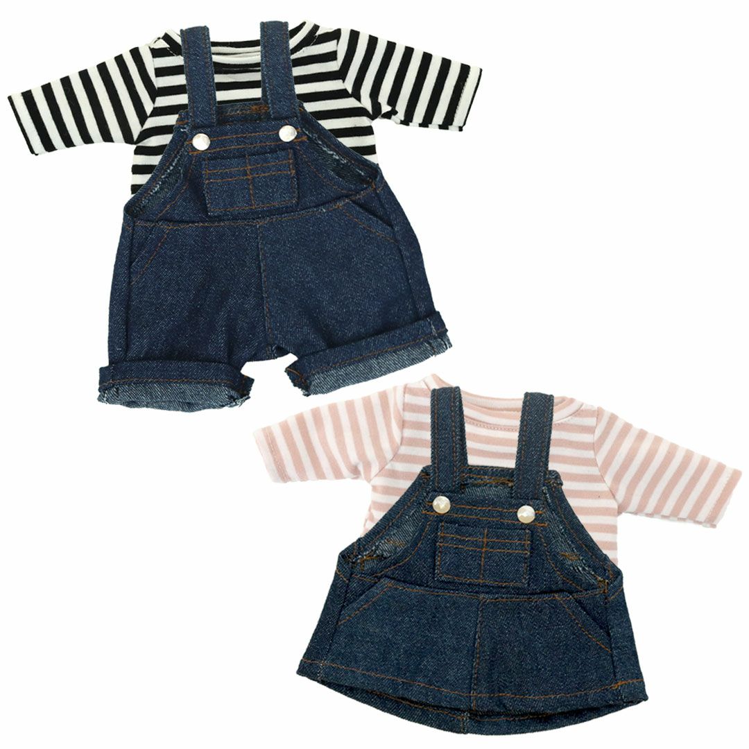 22㌢ドールサイズ服 【選ぶマイコーデ：長T ボーダー】 ボーダーTシャツデニムセット/3S(身長22cm)用 | テディベアギフトの