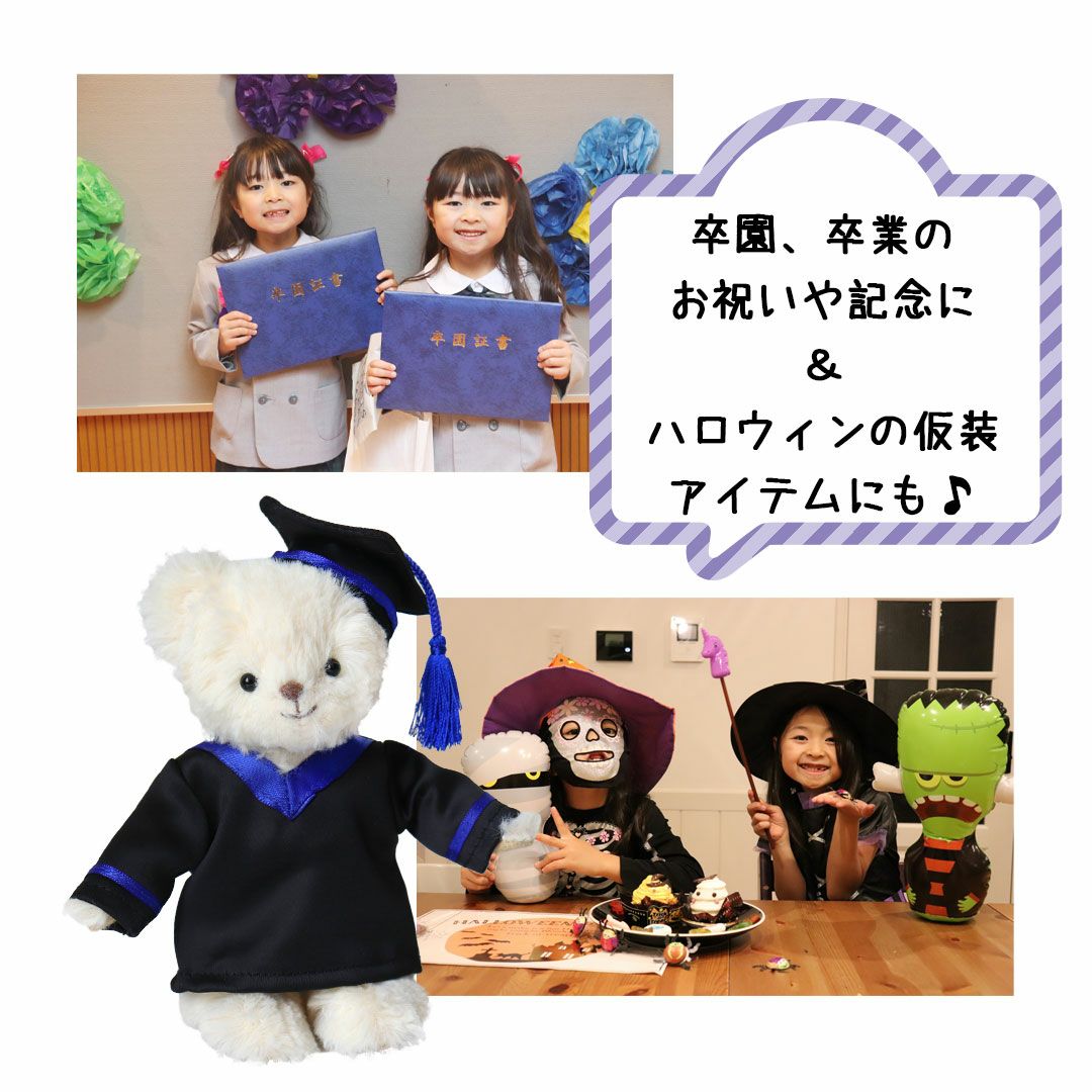 ディグリーベアー卒業帽付きぬいぐるみ 6体セット（ギフトバッグ付き） TBアカデミックガウン/4S(身長12cm)用 | テディベアギフトのプティルウ