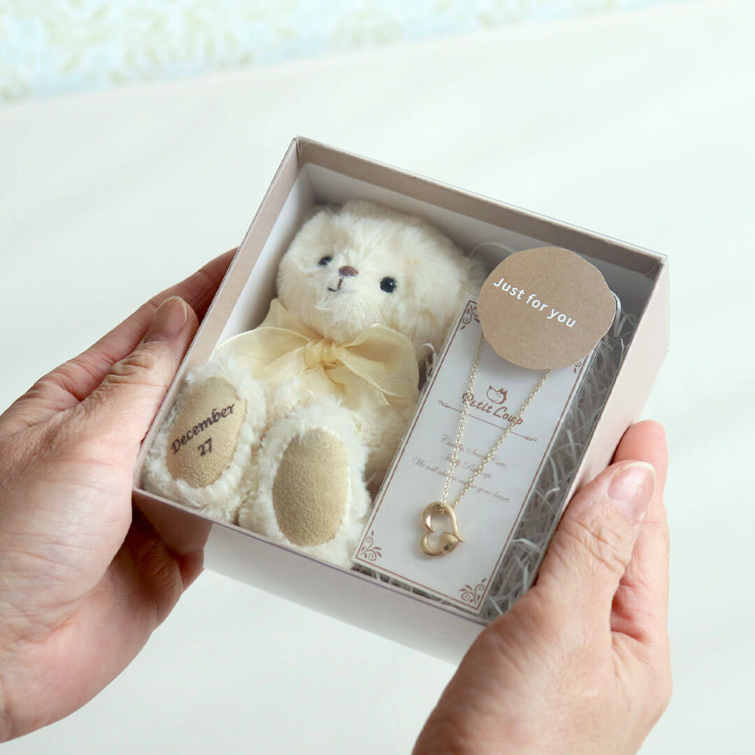 【希少】テディベア 三体セット　タグ付き・飾っても可愛い・プレゼントにも 誕生日入りテディベア＆ハートネックレスセット｜10代・20代・彼女
