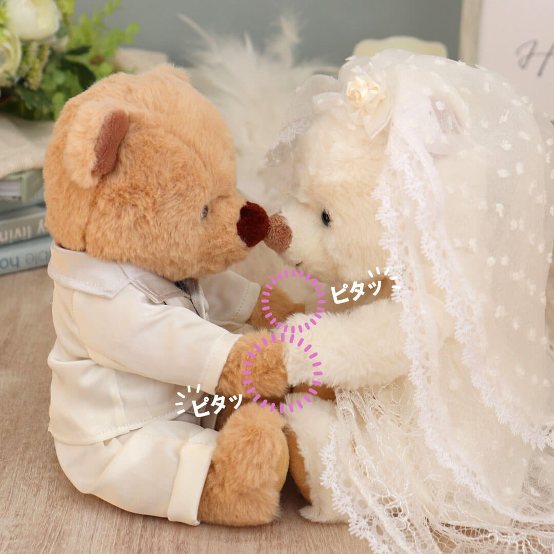 結婚祝いや受付の飾りに！お花と新郎新婦のテディベア｜プティルウ